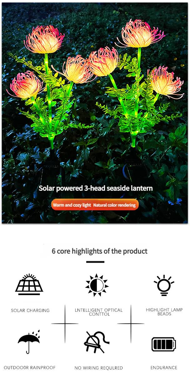 Solar Powered Lawn Light With Artificial Flowers For Outdoor Decoration_voghion.com