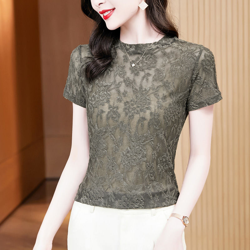 220Lace Short-sleeved T-shirt - Stylish And Form-fitting Summer Blouse With A Fashionable Base Layer For Women_voghion.com