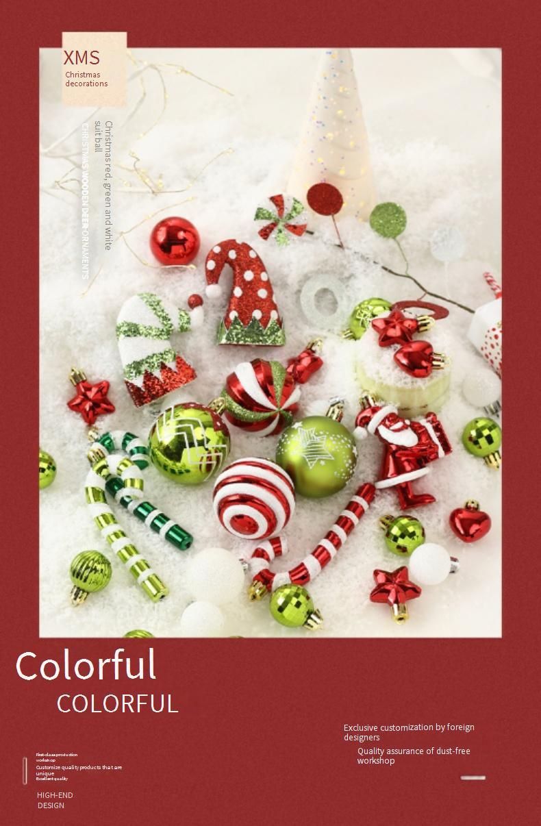 Set di ornamenti natalizi anni '50 - Palline appese dipinte di rosso, verde e bianco per decorazioni per l'albero e decorazioni per le feste._voghion.com