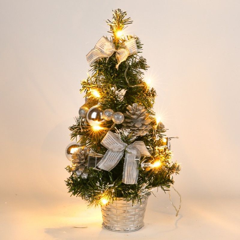 Mini albero di Natale da 40 cm con 20 luci LED - Decorazioni festive da tavolo per le feste, la casa, l'ufficio (oro/rosso/argento)_voghion.com