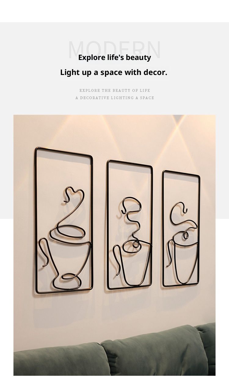 European-Style Coffee Cup Wall Art – Iron Hanging Decor For Entryway & Home (Black/Gold, Set Of 3)_voghion.com