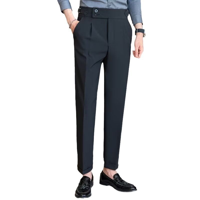 Yüksek kaliteli Napoliten yüksek belli pantolonlar, erkekler için iş amaçlı gündelik, çok yönlü, modaya uygun, İngiliz, yakışıklı, düz paça takım pantolonları_voghion.com