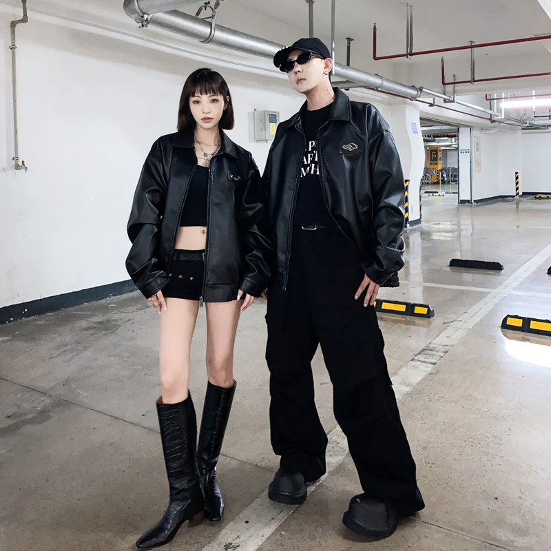 Autumn and winter motorcycle PU couple solid color leather jacket 507-2-PY6807-P80_voghion.com