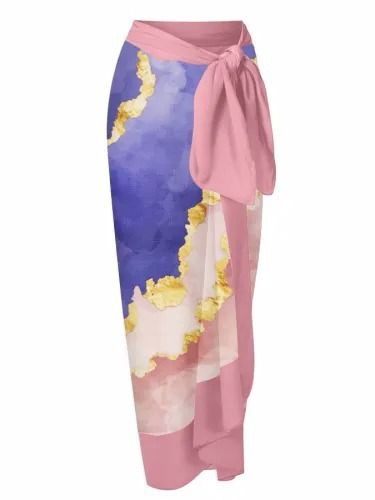 Printed One-Piece Swimsuit With Wrap Skirt – Stylish & Sun-Protective Swimwear For Women_voghion.com