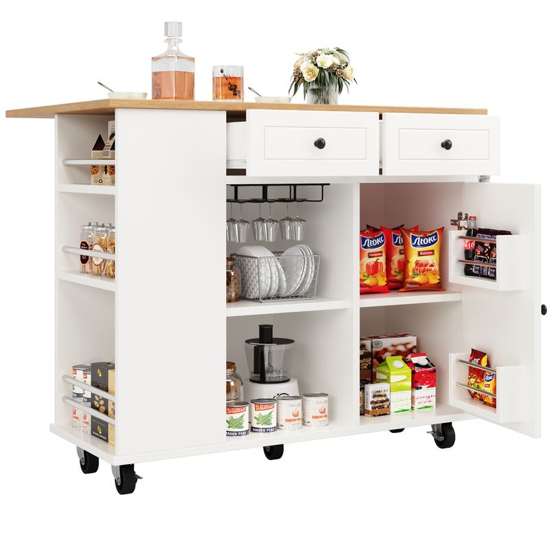 Kücheninsel Mit Trennwänden, Snackhalter, Weinglasregal, Holzmaserung, Weiß_voghion.com