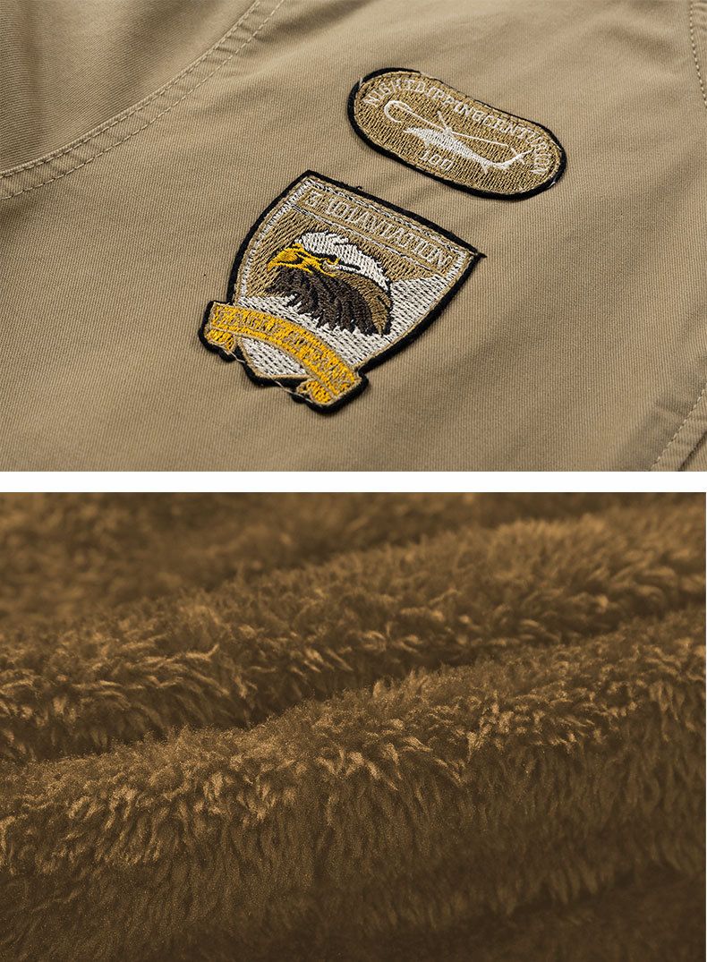 Herrenbekleidung Herren Vintage Arbeitsjacke mit Stehkragen und Stickerei – leichte und schwere Optionen in Schwarz, Khaki, Armeegrün_voghion.com