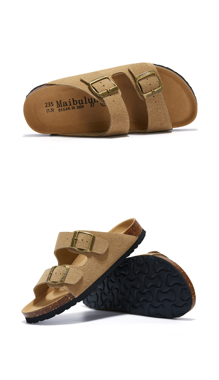 2023 nuove donne estive pantofola in sughero casual spiaggia doppia fibbia antiscivolo esterno in pelle nabuk slip on slides scarpa_voghion.com