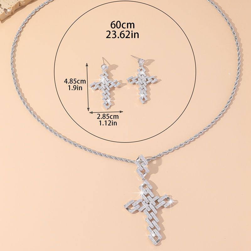 Ins Style Neue kubanische Kette Kreuz Anhänger Ohrringe Persönlichkeit Trendy Herren Halskette Hip Hop Zubehör_voghion.com