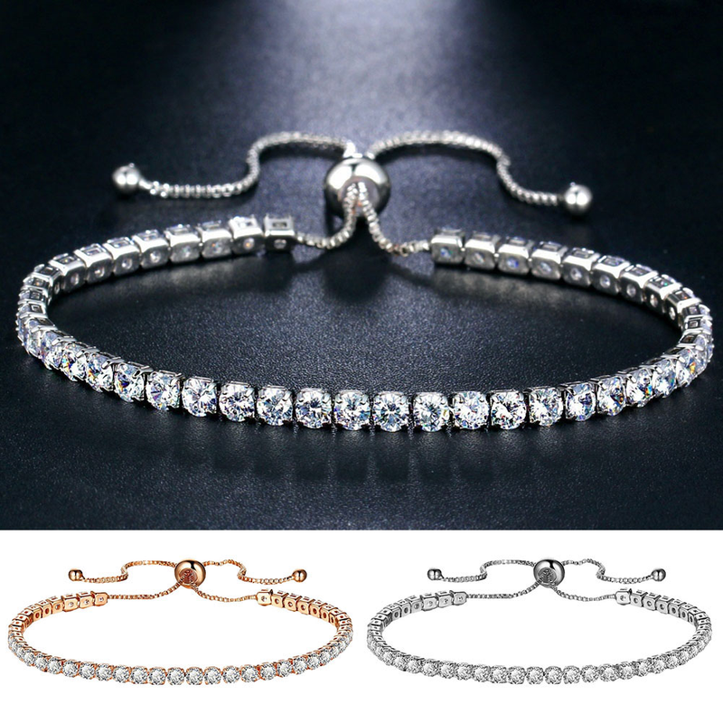 Yamaler Luxury Cubic Zircon Single Row Pull Slider Bracelet Femmes Bracelet Réglable_voghion.com
