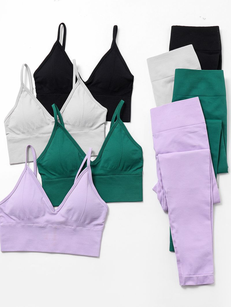 Γυναικεία Ρούχα Αθλητικό Σουτιέν με Τιράντες Halter Παντελόνι Ολόσωμο Γιόγκα Ρούχα Γυμναστικής Δύο Τεμαχίων_voghion.com