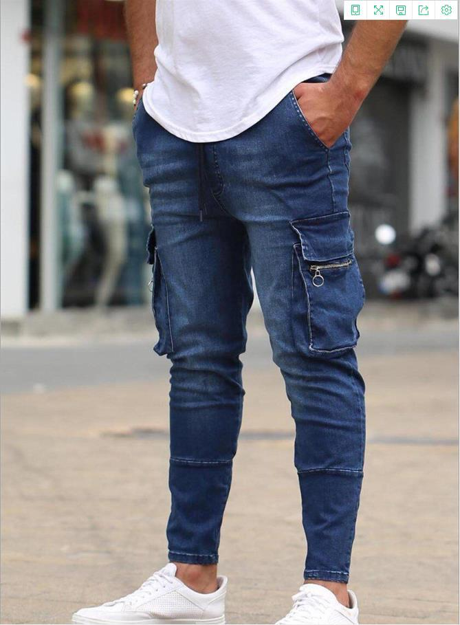 Large volume discount, high elasticity side pockets, small foot tight fitting jeans for men_voghion.com