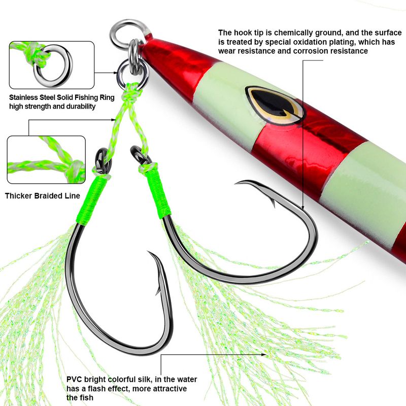 Esca con piastra in ferro per capelli, doppia e resistente, lenza principale per cavalli, amo da pesca ausiliario per barche in mare, 2 paia/confezione_voghion.com