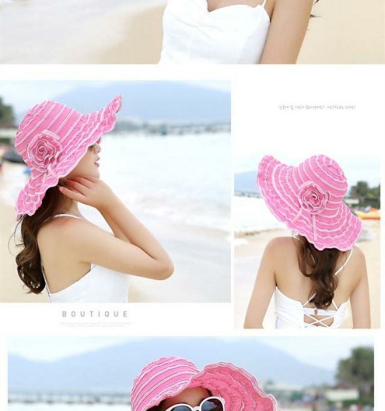 Women Summer Sun Travel UV Protection Foldable Adjustable Wide Brim Hat For Beach_voghion.com