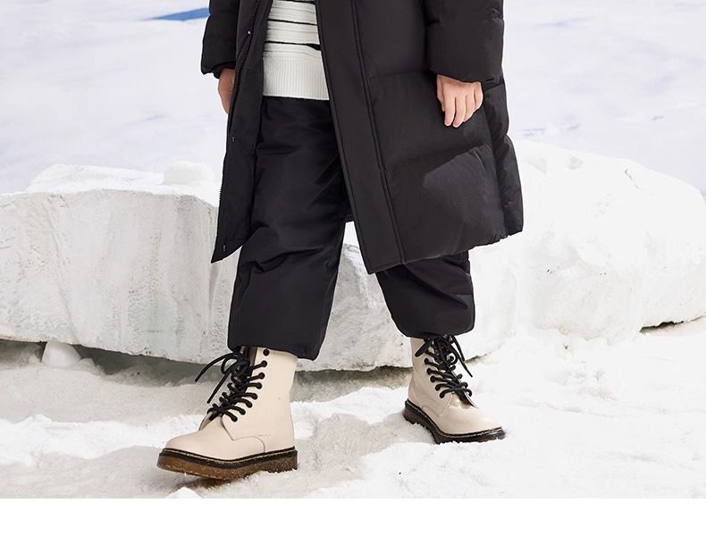 Kids' Long Winter Puffer Coat – Thickened Polyester Jacket With Detachable Hood For Boys & Girls (120-170cm, Black/Red/White, Windproof & Soft)_voghion.com