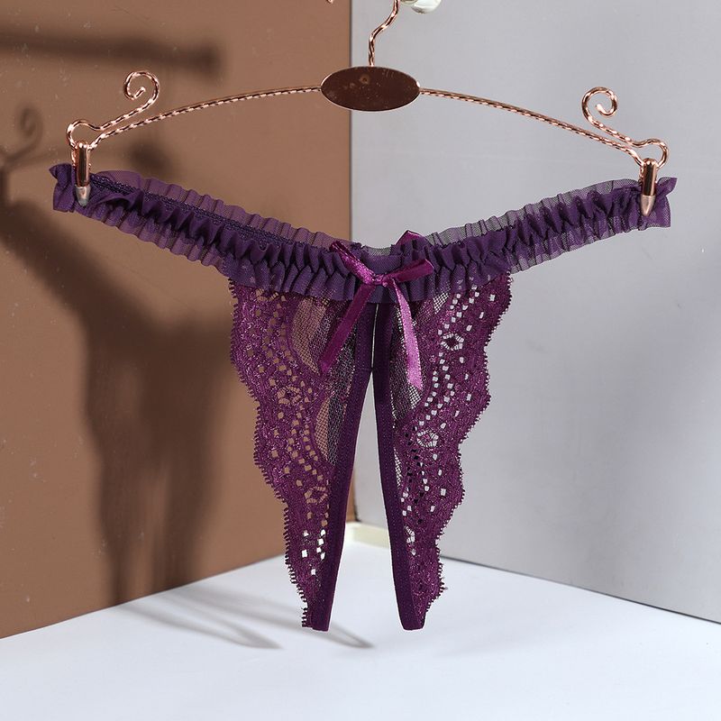 Sexy Plus Size Thong Women's Underwear With Open Cut Tempting Lingerie Lace Transparent T Pants 8025_voghion.com