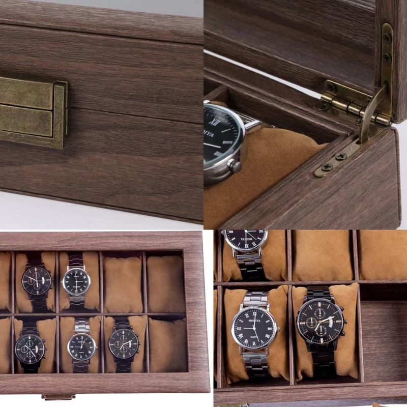 Watch Storage Box Vintage Wood Grain Pu Leather Watch Box Wooden Jewelry Gift Box Watch Storage Box Watch Box_voghion.com