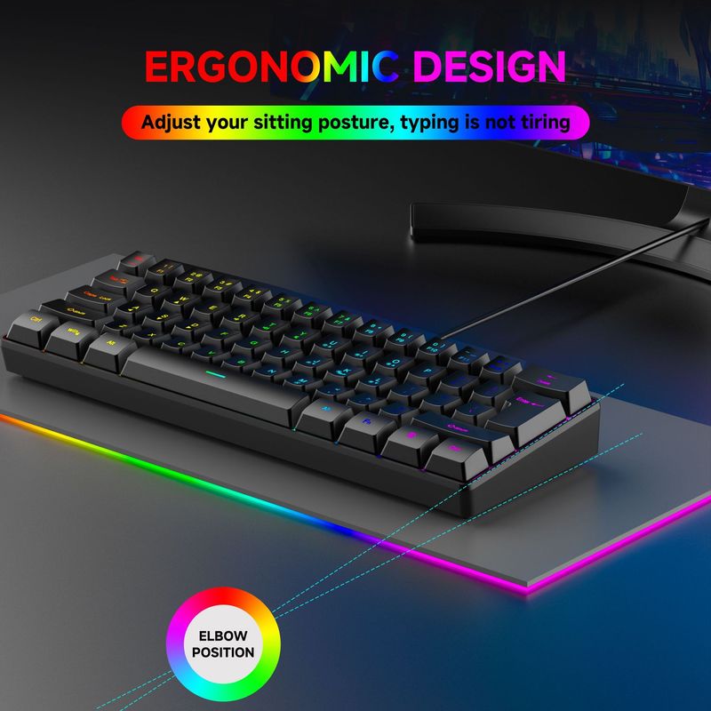 61-Key RGB Game Wired Keyboard Mouse Set Colorful MINI Non-mechanical Film Black And White Computer Keyboard_voghion.com