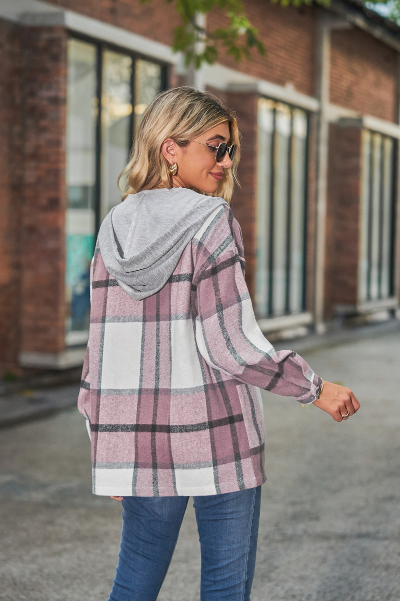 Camicia da donna in tartan con cappuccio alla moda per abbigliamento da donna_voghion.com