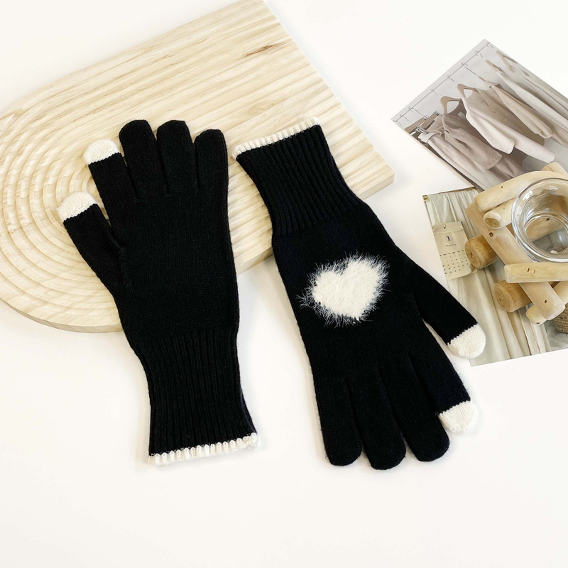 Teléfono de invierno para mujer, de color sólido, abierto, con pantalla táctil, tejido de lana gruesa, cálido, moderno, edición coreana_voghion.com