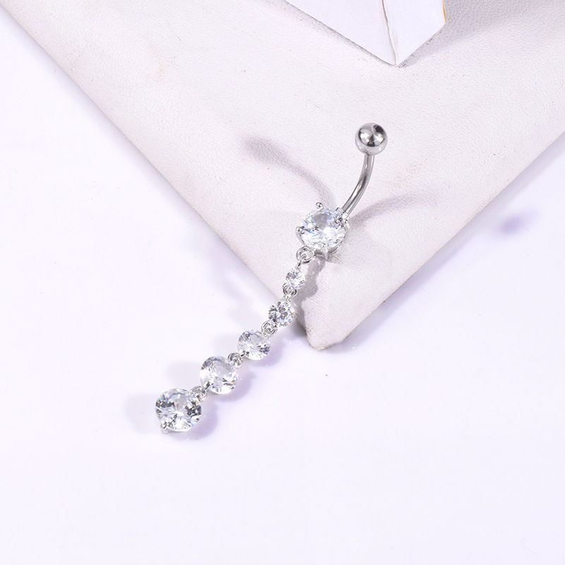 Piercing all'ombelico con anello lungo in zircone, nuovo, in oro rosa e argento, all'ingrosso_voghion.com