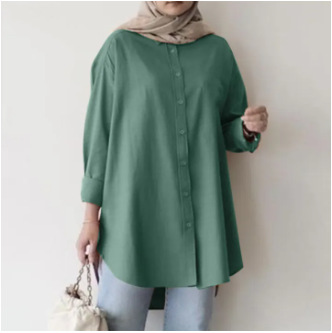 Camicia abbottonata semplice casual da donna di grandi dimensioni Camicia a maniche lunghe tinta unita ampia_voghion.com