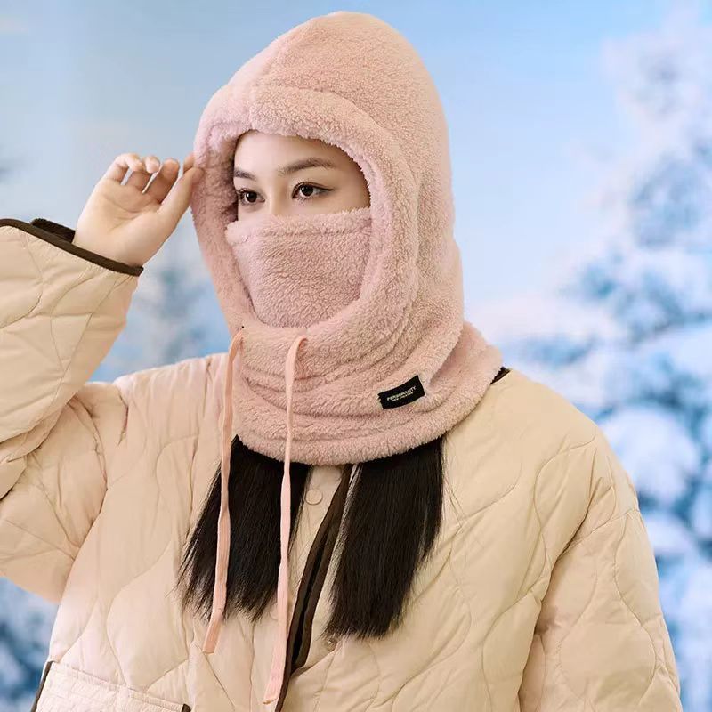 Maglione invernale da sci foderato in pile spesso con scaldacollo e maschera da donna, protezione per le orecchie, cappello antivento in cotone per_voghion.com
