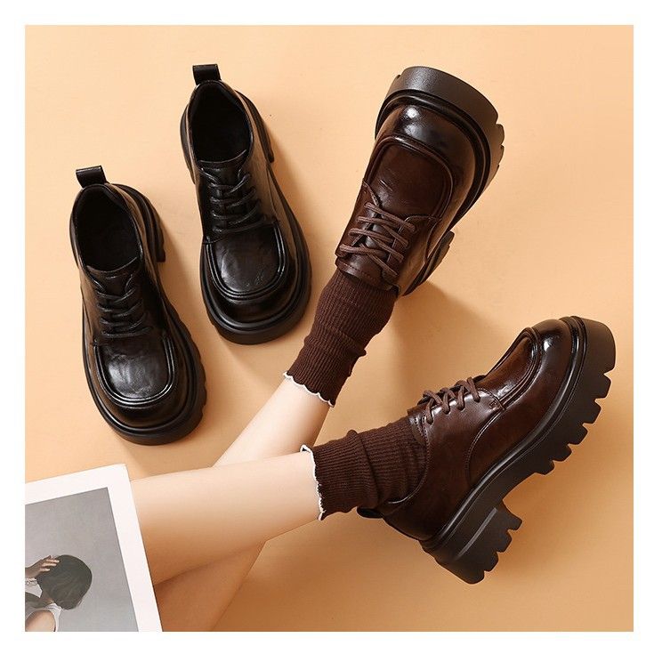 Echte loafers met dikke zolen voor dames (lente en herfst 2025) Nieuwe zachte zool Hoogteverhogende veelzijdige instappers met vetersluiting_voghion.com