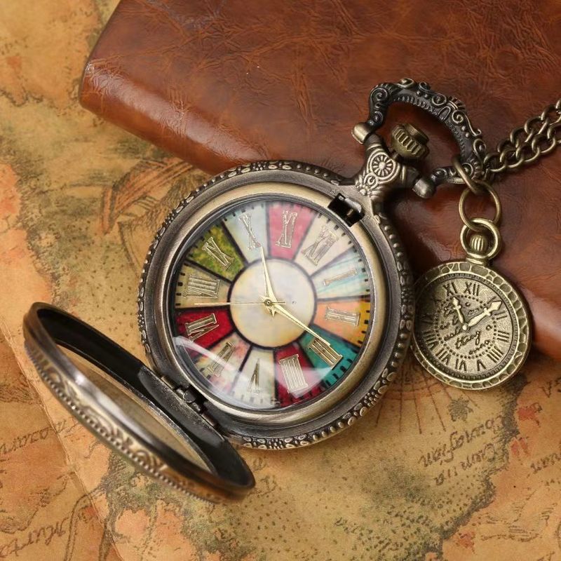 Vintage Large Glass Transparent Flip Cover Ancient Roman Numerals Dial Pocket Watch Live Streaming_voghion.com