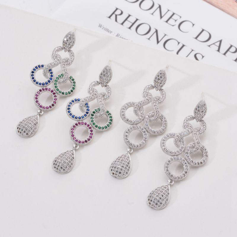 Fashionable long tassel women's earrings with circular water droplets inlaid with zircon fashionable earrings, versatile and high-end feel earrings_voghion.com