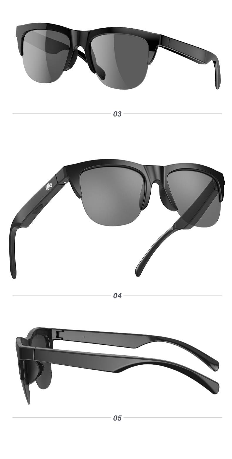Óculos de sol Bluetooth sem fio inteligentes Fone de ouvido, controle de voz e microfone e alto-falantes Touch, óculos de sol UV para homens e mulheres_voghion.com