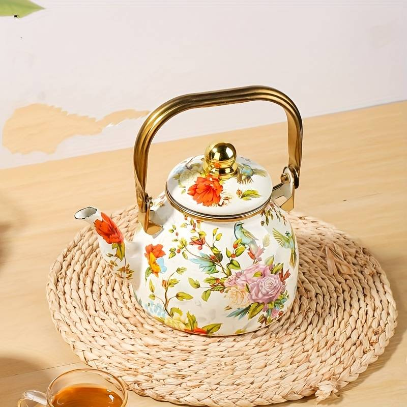 Enamel Kettle 40.58 oz - Multipurpose teapot and kettle with strainer, perfect for gift giving and festive occasions_voghion.com