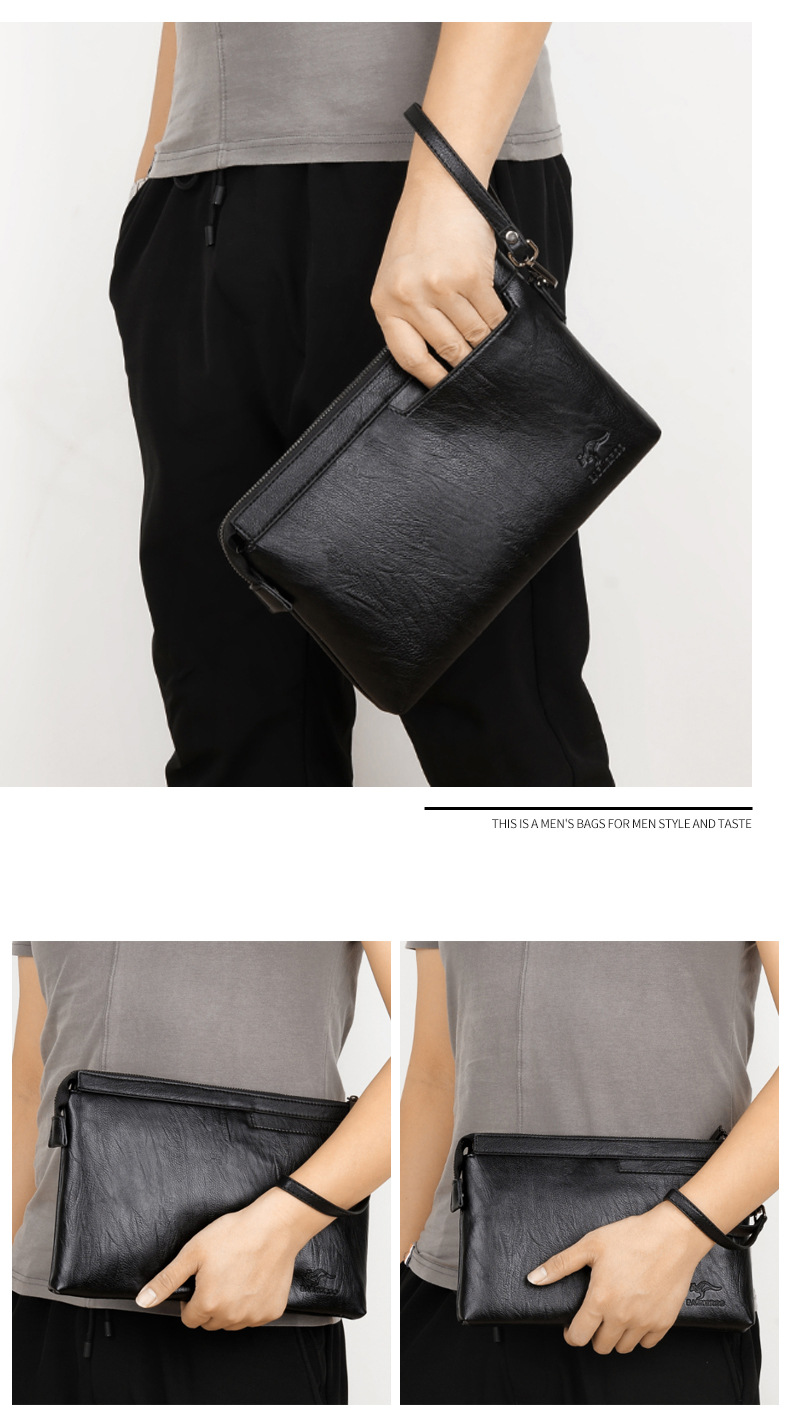 Herre ClutchBag håndledstaske Konvoluttaske med stor kapacitet Herre blødt læder Casual taske underarm Clip Bag_voghion.com