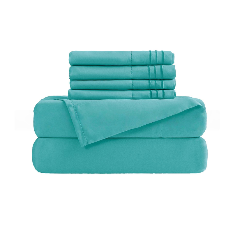 Set di biancheria da letto in tinta unita da 6 pezzi - federe ricamate e lenzuolo con angoli con triplo dettaglio_voghion.com