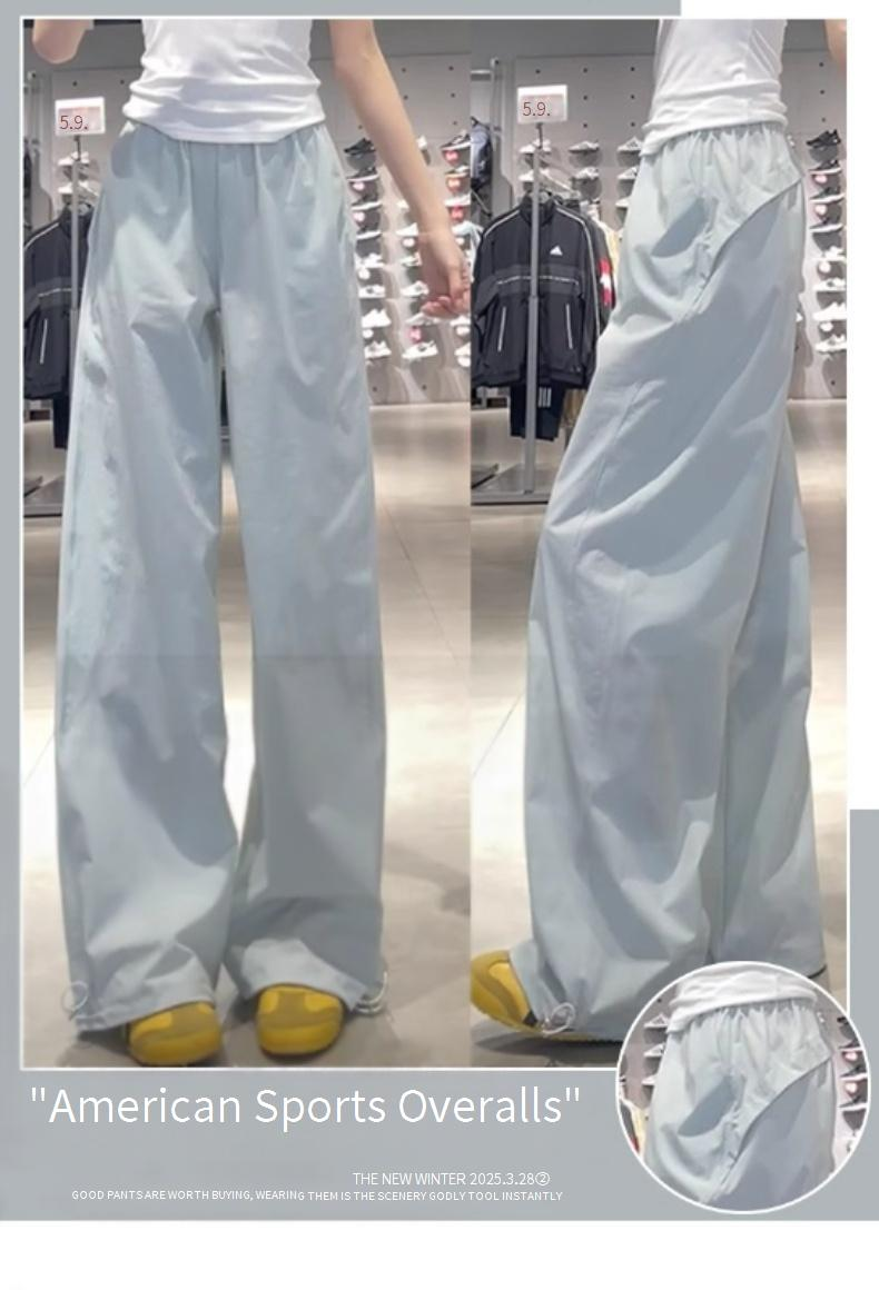 Calça cargo feminina de cintura alta, verão 2025 - Calça de trabalho leve, fluida e versátil com bainha ajustável, respirável e elástica para uso casual_voghion.com