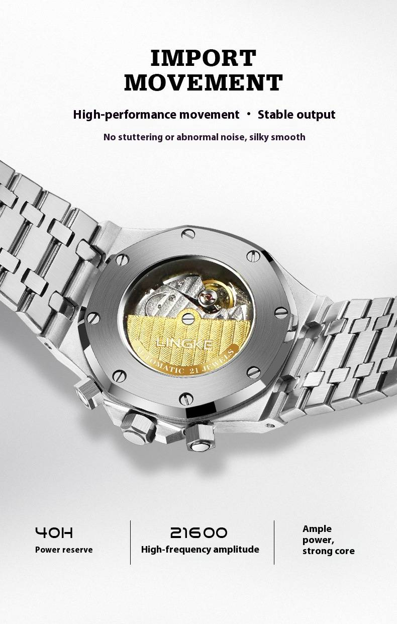 Men's Automatic Mechanical Watch With Luminous Hands, 50M Water Resistant, Sapphire Crystal, Stainless Steel Bracelet, Date Display_voghion.com