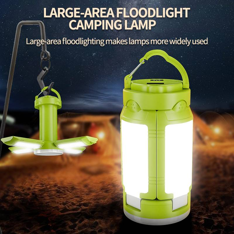 Linterna portátil de 4 hojas para acampar, recargable por USB, para tienda de campaña al aire libre, plegable, con luces LED de fútbol y gancho para colgar, luz blanca y roja._voghion.com