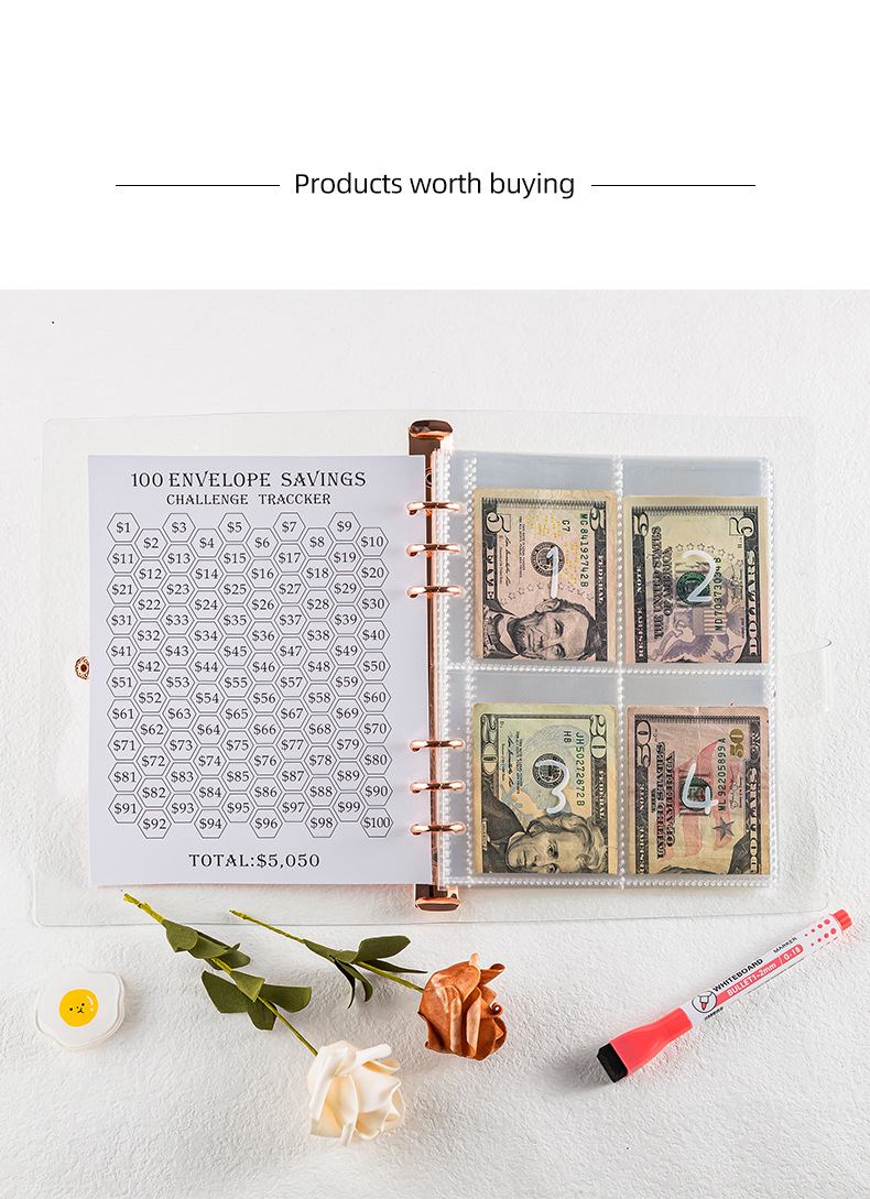 Refillable Notebooks PVC Notebook A5 Challenge 100 Days Of Saving Money Saving Savings Envelope Budget Loose Leaf Book_voghion.com