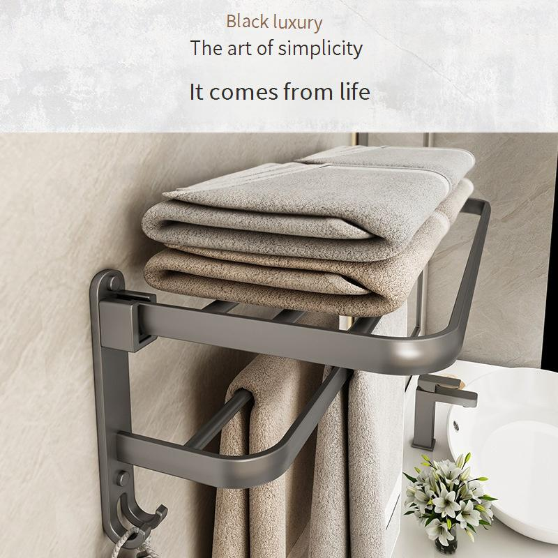 60cm Foldable Towel Rack Gun Grey Bathroom Storage Shelf Set - Space Saving 5-Piece Bathroom Organizer_voghion.com