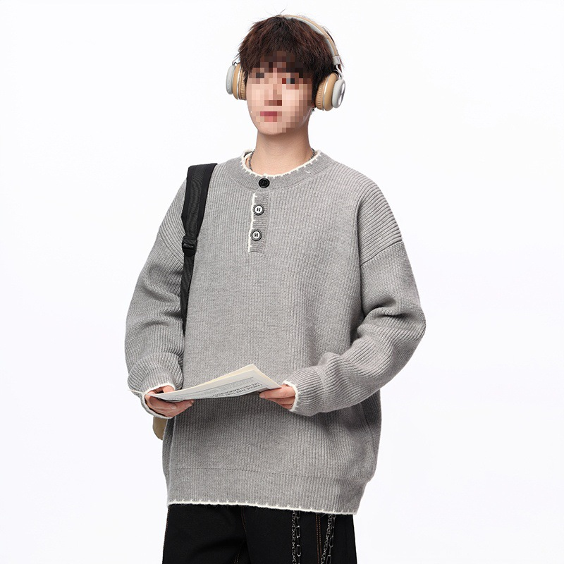 Men's Clothing Men's Oversized Crewneck Sweater - Minimalist Casual Knitwear (Beige/Grey/Black/Rose, M-4XL)_voghion.com