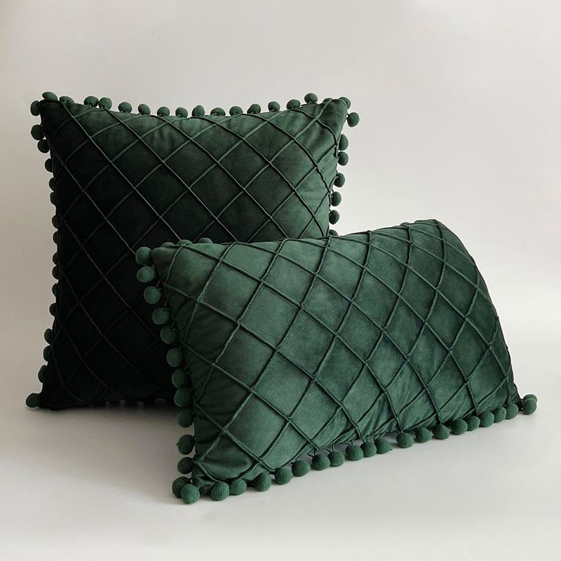 Fodera per cuscino in velluto con nappe e motivo trapuntato a rombi - Morbida fodera per cuscino per divano, letto, ufficio_voghion.com