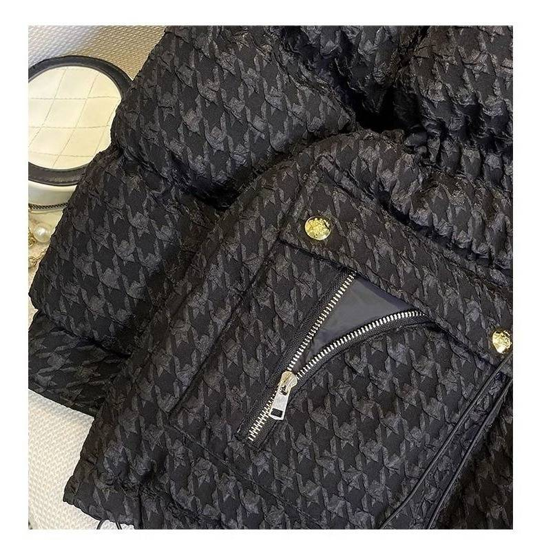 Women's Winter Stand Collar Padded Coat – Slimming Waist-Defined Jacket For Plus Size, Trendy & Warm (Black)_voghion.com