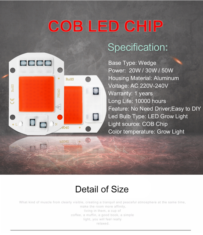 COB-Chip-LED-Wachstumslicht, Phyto-Lampe, AC 220 V, 110 V, 50 W, 30 W, 20 W, volles Spektrum, kein Treiber für das Wachstum von Blumensämlingspflanzen erforderlich_voghion.com