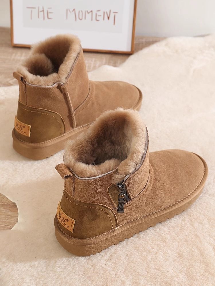 2023 New Short Tube Leather And Fur Integrated Winter Short Boots, Anti Slip, Thickened Fur, Warm Cotton Shoes_voghion.com