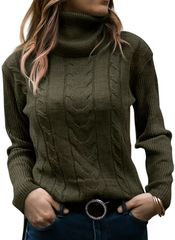 Odzież damska jesień i zima nowy jednolity kolor golf sweter retro długi sweter odzież damska_voghion.com
