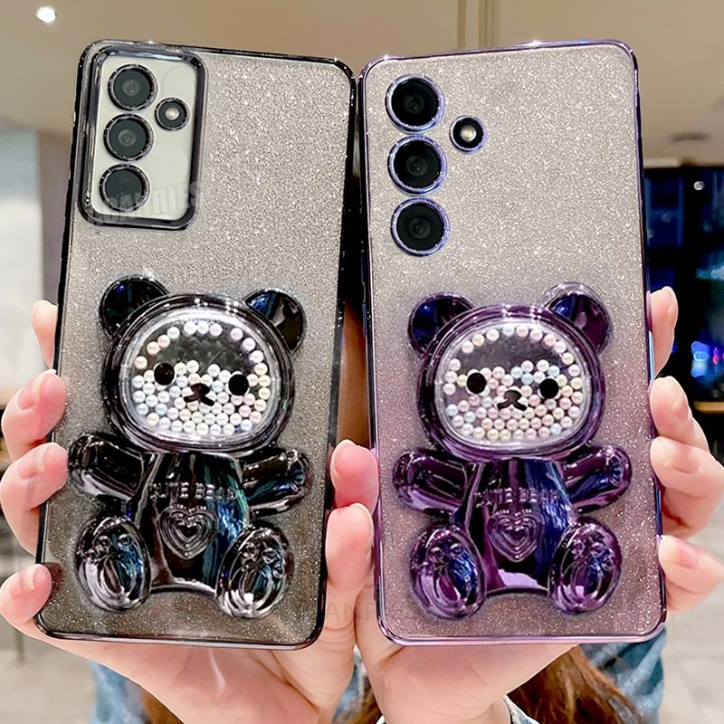 A 14 24 34 54 Niedliche Bärenhalter-Beschichtung Silikonhülle für Samsung Galaxy A14 A34 A54 A24 A15 A25 A35 A55 A05s M14 M54 Standabdeckung_voghion.com