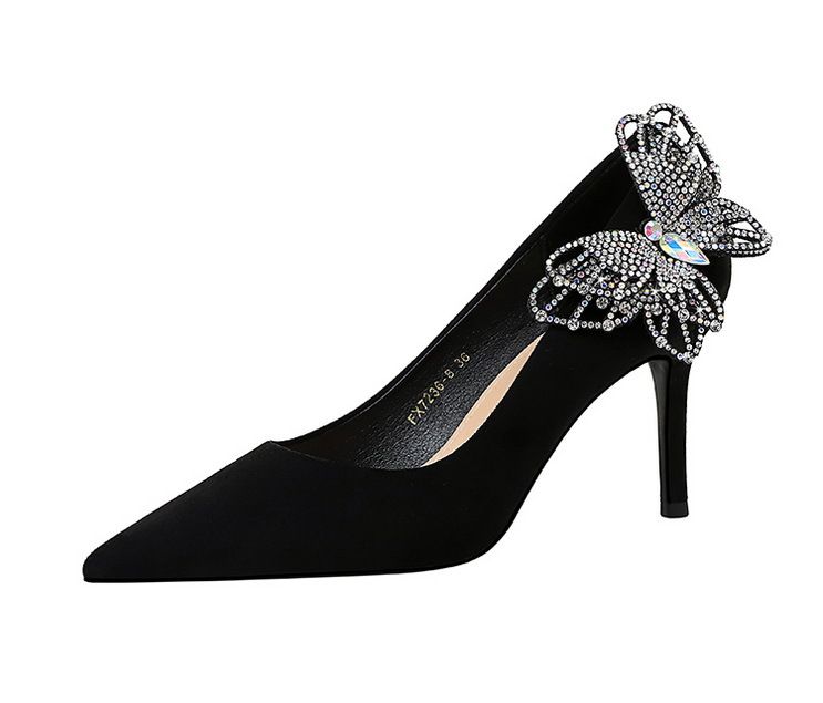 7236-H62L Wind Banquet oldalsó víz gyémánt masni vékony sekély szájú velúr magas sarkú cipő_voghion.com