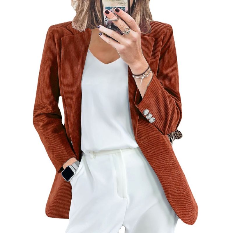 Giacca blazer professionale casual in velluto a coste elegante, vestibilità slim, tinta unita, autunno e inverno_voghion.com