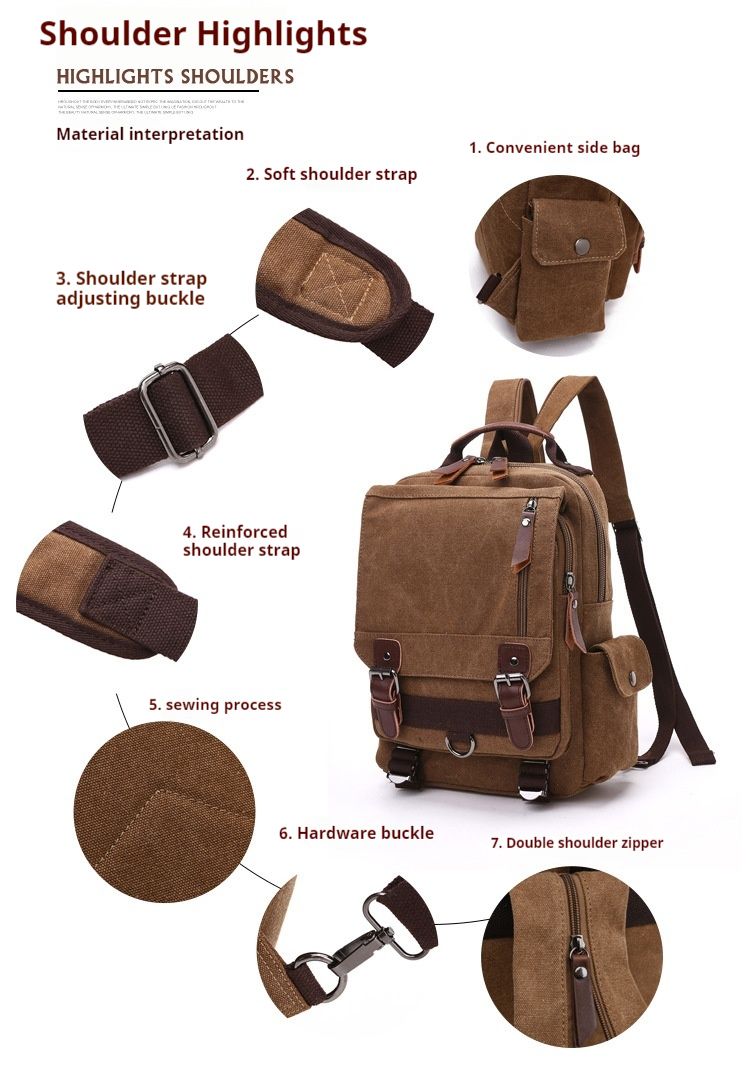 Zaino in tela alla moda, zaino diagonale da viaggio all'aperto, adatto per uomini e donne, borsa a tracolla, zaino_voghion.com