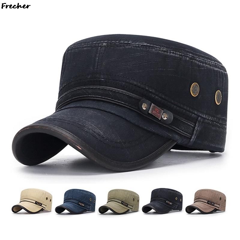 Fashion Vintage Jeans Military Cap Men Flat Top Cadet Army Caps Hunting Combat Tactical Visors Hat Comfortable Breathable Denim_voghion.com