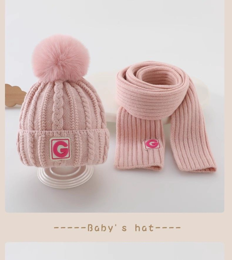 Trendy baby boys simple wool scarf hat two-piece fall and winter girls warm knitted hat_voghion.com